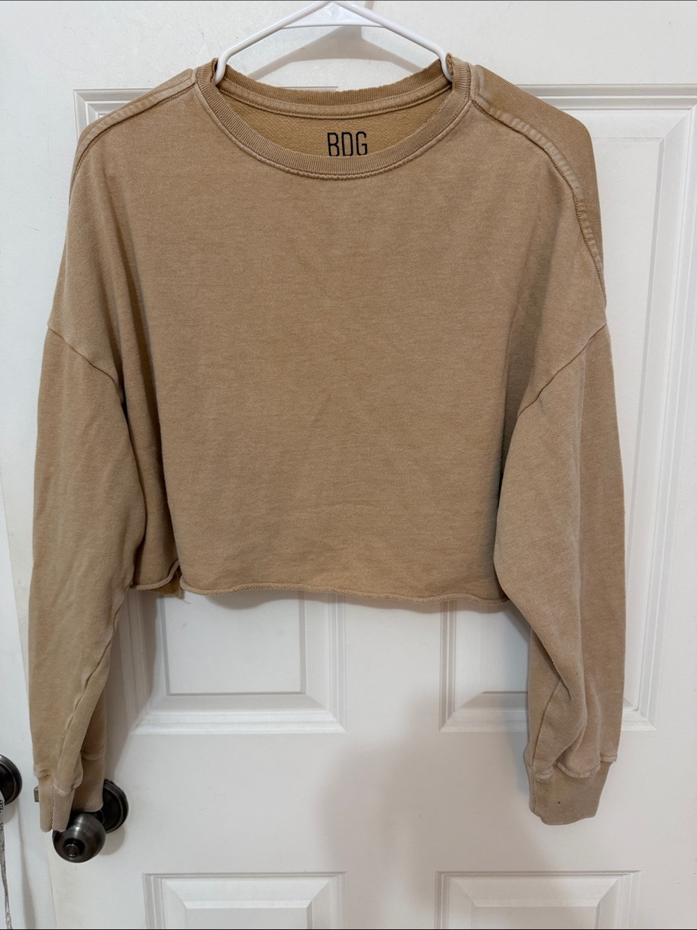 BDG Cropped Crewneck Sweatshirt Size Small Tan Fleece